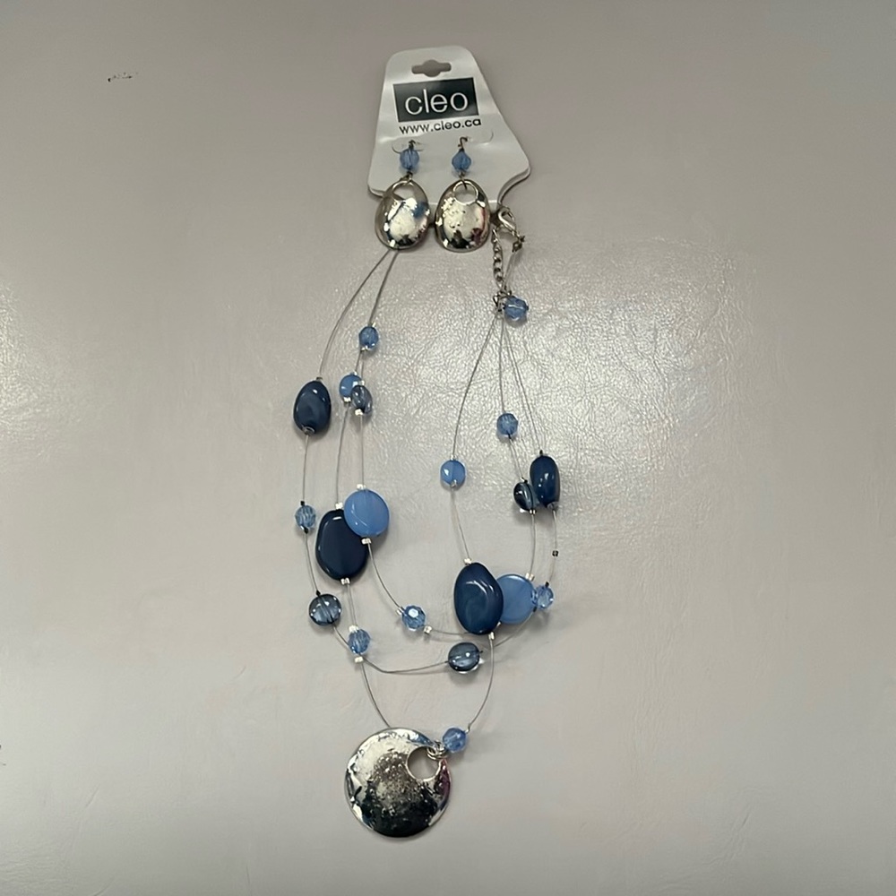Cleo Dark and Light Blue earrings and necklace Set